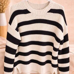 Cozy Cream & Black Striped Sweater